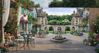 Mural Gardens Cobbled Courtyard Garden Mural Curtain Waterproof Outdoor Tapestry French Country Wall Art Patio Fence Decor Panel W400Cm H180Cm from B&Q