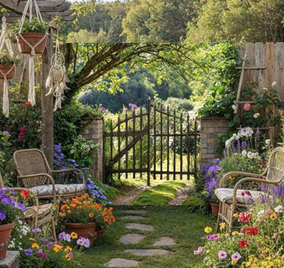 Mural Gardens Romantic Garden Gate Mural Curtain Waterproof Outdoor Tapestry Cottage Garden Wall Art Secret Garden Fence Decor W180Cm H180Cm from B&Q