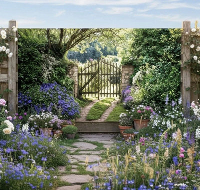 Mural Gardens Romantic Garden Gate Mural Curtain Waterproof Outdoor Tapestry Cottage Garden Wall Art Secret Garden Fence Decor W300Cm H180Cm from B&Q