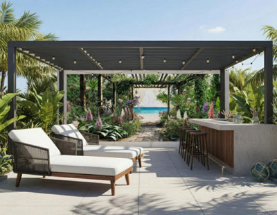 Mural Gardens Caribbean Sea View Garden Mural Curtain Waterproof Outdoor Tapestry Tropical Pergola Wall Art Coastal Fence Decor W400Cm H180Cm from B&Q