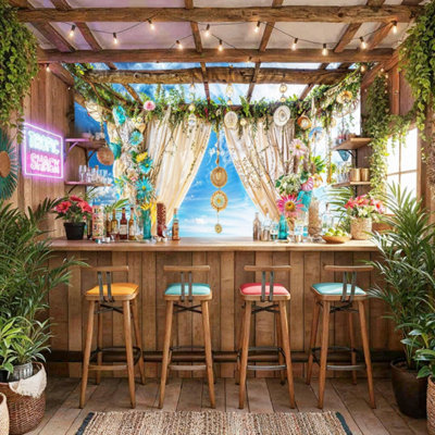 Mural Gardens Tropical Beach Bar Garden Mural Curtain Waterproof Outdoor Tapestry Shed Gazebo Hot Tub Backdrop Boho Beach Wall Art W180Cm H180Cm from B&Q