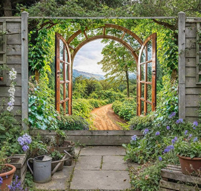 Mural Gardens Secret Woodlands Walk Garden Gate Garden Mural Tapestry Backdrop Curtain W180Cm X H180Cm from B&Q