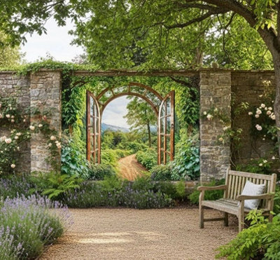 Mural Gardens Secret Woodlands Walk Garden Mural Waterproof Outdoor Tapestry Privacy Screen Wall Hanging Backdrop Fence Decor W240Cm H180Cm from B&Q
