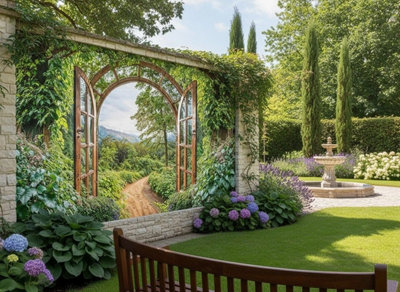 Mural Gardens Secret Woodlands Walk Garden Gate Mural Waterproof Outdoor Tapestry Privacy Screen Wall Art Backdrop Fence Decor W300Cm H180Cm from B&Q