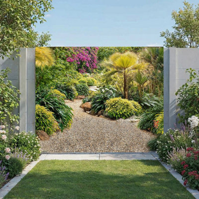 Mural Gardens Lush Herbaceous Border Garden Mural Curtain Waterproof Outdoor Tapestry Tropical Path Wall Art Privacy Screen Decor W180Cm H180Cm from B&Q