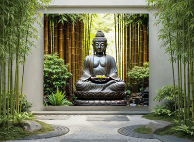 Mural Gardens Peaceful Buddha Bamboo Garden Mural Waterproof Outdoor Tapestry Zen Meditation Wall Art Bamboo Fence Decor W180Cm H180Cm from B&Q
