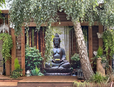 Mural Gardens Peaceful Buddha Bamboo Garden Mural Curtain Waterproof Outdoor Tapestry Zen Meditation Wall Art Bamboo Fence Decor W300Cm H180Cm from B&Q