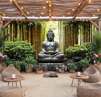 Mural Gardens Peaceful Buddha Bamboo Garden Mural Curtain Waterproof Outdoor Tapestry Zen Meditation Wall Art Bamboo Fence Decor W400Cm H180Cm from B&Q