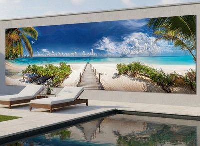 Mural Gardens Tropical Beach Shore Garden Mural Waterproof Outdoor Tapestry Seaside Wall Art Coastal Backdrop Fence Decor W600Cm H180Cm from B&Q