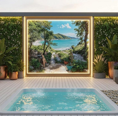 Mural Gardens Sandy Cliff Beach Garden Mural Curtain Waterproof Outdoor Tapestry Coastal Pathway Wall Art Seaside Fence Decor W180Cm H180Cm from B&Q