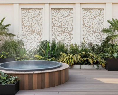 Mural Gardens White Botanical Leaf Garden Mural Curtain Waterproof Outdoor Tapestry Elegant Floral Wall Art Hot Tub Privacy Screen W240Cm H180Cm from B&Q