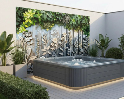 Mural Gardens Metallic  Flower Garden Mural Curtain Waterproof Outdoor Tapestry 3D Metal Effect Wall Art Patio Fence Decor W240Cm H180Cm from B&Q