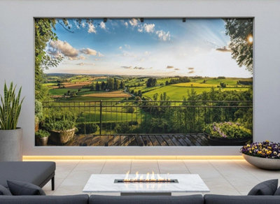 Mural Gardens Countryside Balcony View Garden Mural Curtain Waterproof Outdoor Tapestry Scenic Landscape Wall Art Panoramic Vista W300Cm H180Cm from B&Q