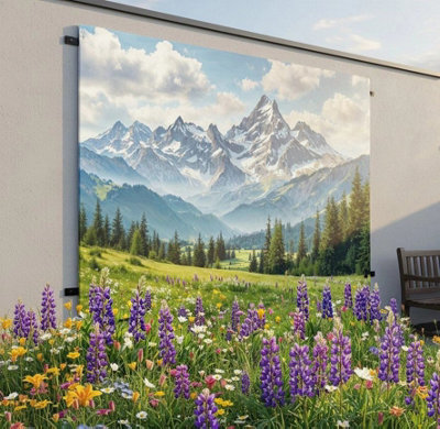 Mural Gardens Alpine Mountain Landscape Garden Mural Curtain Waterproof Outdoor Tapestry  Wildflower Wall Art Scenic Backdrop W180Cm H180Cm from B&Q