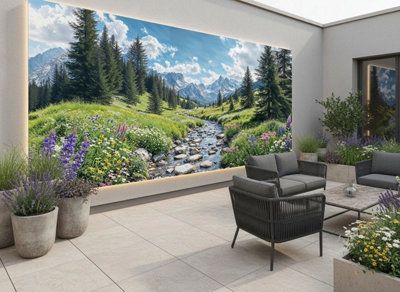 Mural Gardens Alpine Mountain Landscape Garden Mural Curtain Waterproof Outdoor Tapestry  Wall Hanging Art  Backdrop W400Cm H180Cm from B&Q