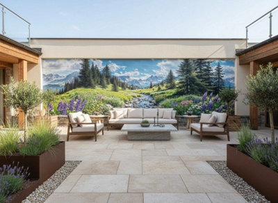 Mural Gardens Alpine Mountain Landscape Garden Mural Curtain Waterproof Outdoor Tapestry Wall Art Scenic Backdrop W600Cm H180Cm from B&Q
