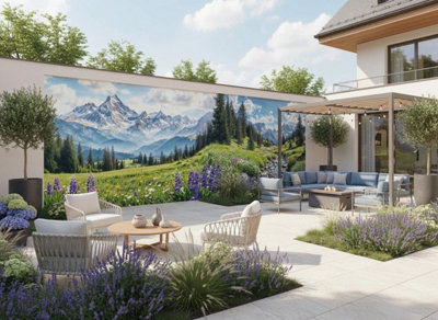 Mural Gardens Alpine Mountain Garden Mural Curtain Waterproof Outdoor Tapestry Stream Wildflower Wall Art Scenic Backdrop W800Cm H180Cm from B&Q