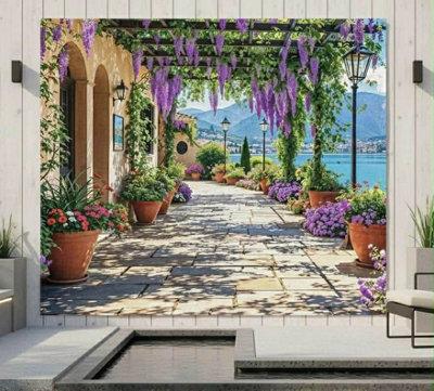 Mural Gardens Tuscany Dreams Garden Mural Curtain Waterproof Outdoor Tapestry  Wall Art Mediterranean Backdrop Fence W180Cm H180Cm from B&Q