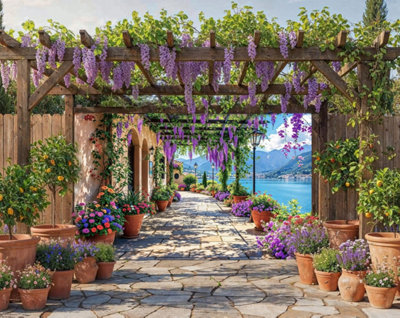 Mural Gardens Tuscany Dreams Garden Mural Waterproof Outdoor Tapestry Patio Wall Art Mediterranean Backdrop Fence Decor Panel W300Cm H180Cm from B&Q
