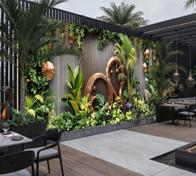 B&Q -  Modern Tropical Oasis Garden Mural Curtain Waterproof Outdoor Tapestry Vertical Wall Art Botanical Luxury Backdrop W300Cm H180Cm