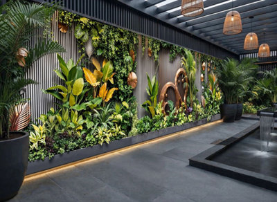 Mural Gardens Modern Tropical Oasis Garden Mural Curtain Waterproof Outdoor Tapestry Vertical Wall Art Botanical Luxury Backdrop W600Cm H180Cm from B&Q