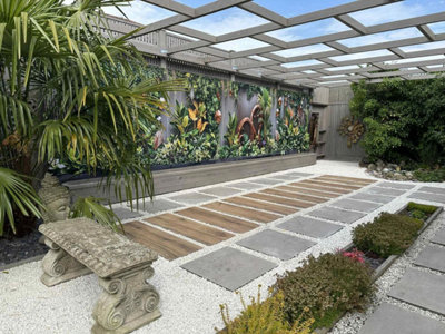 Mural Gardens Modern Tropical Oasis Garden Mural Curtain Waterproof Outdoor Tapestry Vertical Wall Art Botanical Luxury Backdrop W800Cm H180Cm from B&Q