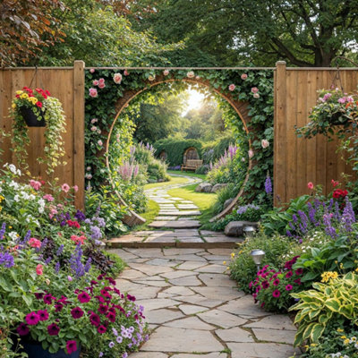 Mural Gardens Rose Archway Mural Wall Art Outdoor Fence Tapestry Floral Backdrop Waterproof Decor Garden Panel W180Cm H180Cm from B&Q