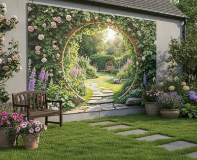 Mural Gardens Rose Secret Garden Archway  Mural Curtain  Wall Art Outdoor Fence Panel Garden Pathway Design W300Cm X H180Cm from B&Q