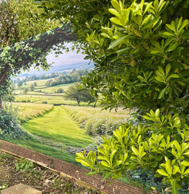 Mural Gardens Hidden Meadow Garden Mural Curtain Waterproof Outdoor Tapestry Ivy Archway Wall Art Fence Panel Nature Backdrop W300Cm H180Cm from B&Q