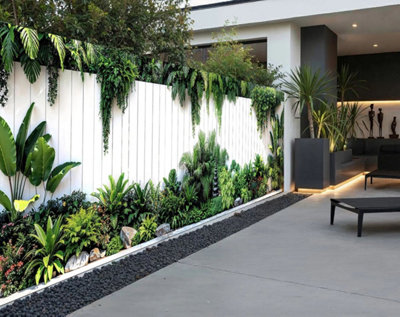 Mural Gardens Ibiza Tropical White Garden Mural Waterproof Outdoor Fence Tapestry Modern Botanical Backdrop Foliage Decor W600Cm H180Cm from B&Q