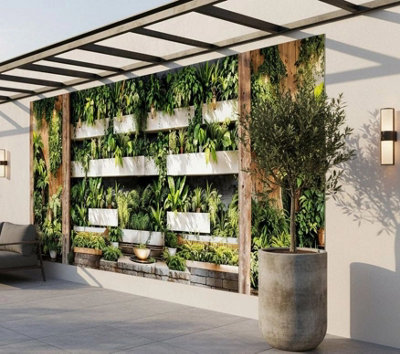 Mural Gardens Lush Plant Vertical Garden Mural Curtain Waterproof Outdoor Tapestry Modern Wall Art L Backdrop Fence Decor Panel W400Cm H180Cm from B&Q