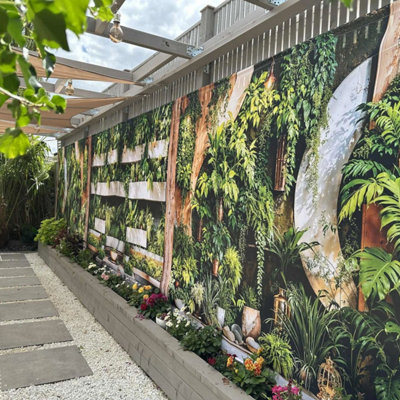 Mural Gardens Lush Plant Vertical Garden Mural Waterproof Outdoor Tapestry Modern Wall Art Botanical Backdrop Fence Decor Panel W800Cm H180Cm from B&Q