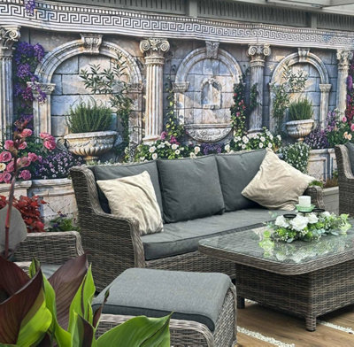 Mural Gardens Roman Pillars Stone Wall Garden Mural Curtain Waterproof Outdoor Tapestry Classical Architecture Wall Art Patio W300Cm H180Cm from B&Q