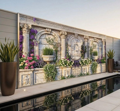 Mural Gardens Roman Pillars Stone Wall Garden Mural Waterproof Outdoor Tapestry Classical Architecture Wall Art Backdrop W400Cm H180Cm from B&Q