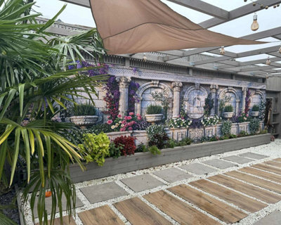 Mural Gardens Roman Pillars Stone Wall Garden Mural Waterproof Outdoor Tapestry Classical Architecture Wall Art Backdrop W800Cm H180Cm from B&Q