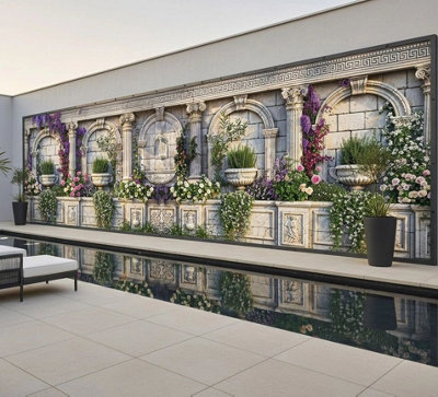 Mural Gardens Roman Pillars Stone Wall Garden Mural Curtain Waterproof Outdoor Tapestry Classical Architecture Wall Art  W600Cm H180Cm from B&Q