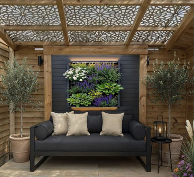 Mural Gardens Modern Black Fence Panel Patio Privacy Screen Garden Mural Tapestry Backdrop Curtain W180Cm X H180Cm from B&Q