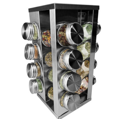 Finetree 16 Jar Revolving Spice Rack With Glass Bottles Rotating For Herbs Spices Holder from B&Q