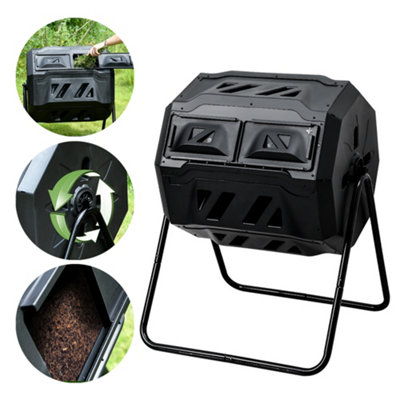 Finetree Large 160L Rotating/tumbling Garden Composter Outdoor 2 Section Compost Waste Bin Composting Dual Bin