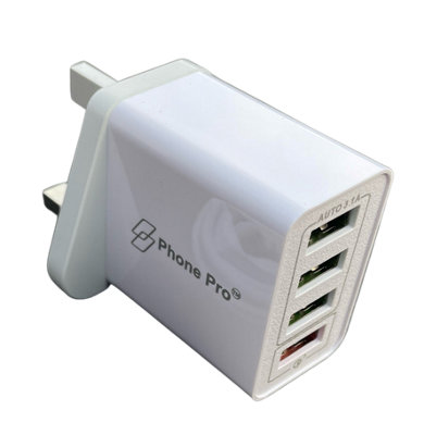 Phonepro White 4X Usb Port Wall Charger With Fast Charge Qc 3.0 Port Phone Power Adapter