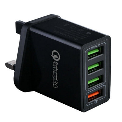 Phonepro Black 4X Usb Port Wall Charger With Fast Charge Qc 3.0 Port Phone Power Adapter