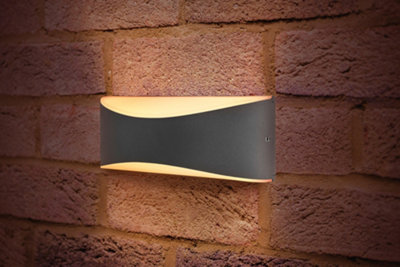 B&Q -  Luminosa Outdoor Decorative Wall Light Wave Ip65 310Lm 7W 3000K Up/down Light Dark Grey