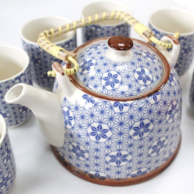 B&Q -  Ceramic Herbal Teapot Set With 6 Cups And Metal StrainerBlue Star.