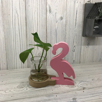 Serenityy Hydroponic Home Décor Pink Flamingo PotRecycled GlassMetal And Wood Tabletop Vase For Small Plants And Flowers from B&Q