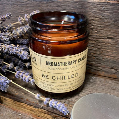 B&Q -  Aromatherapy Soy Wax CandleBe Chilled200G Amber Glass Jar40H Burn Time