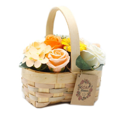Serenityy Medium Orange Soap Flower Bouquet In Wicker BasketHandcraftedLightly ScentedReady To Gift from B&Q
