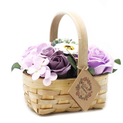 Serenityy Medium Lilac Soap Flower Bouquet In Rustic Wicker BasketHandcraftedLightly Scented from B&Q