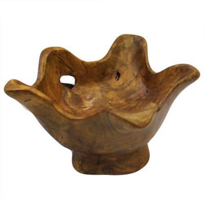 Serenityy Hand-Carved Teak Root Small Round Bowl 12 Cm H X 15 Cm WNatural Wood Finish from B&Q
