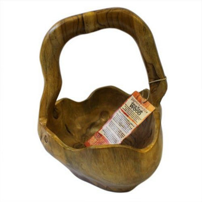 Serenityy Hand-Carved Teak Root Bowl With Back HandleApprox. 25 Cm DiameterNatural Gloss Finish from B&Q