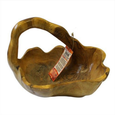 Serenityy Hand-Carved Teak Root Large Back-Handle BowlApprox. 30CmMatt Brown. from B&Q